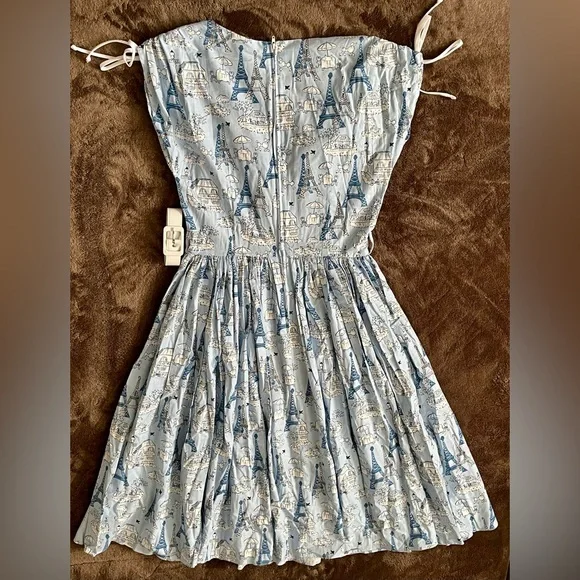 SOLD | ModCloth x Bernie Dexter Blue Sophie Dress Eiffel Tower Poodle SMALL - Picture 4 of 12